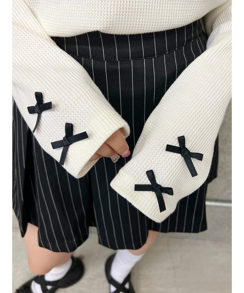 PHILLY（フィリー）の「【PHILLY】ミニリボンショートワッフルロンT（Tシャツ/カットソー・レディース・ブラック/アイボリー/グレー・FREE）」の8枚目の写真