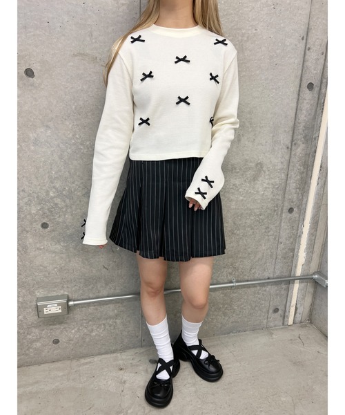 PHILLY（フィリー）の「【PHILLY】ミニリボンショートワッフルロンT（Tシャツ/カットソー・レディース・ブラック/アイボリー/グレー・FREE）」の9枚目の写真