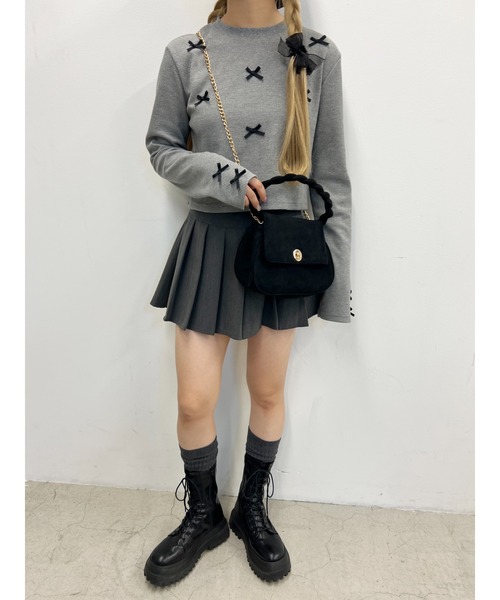 PHILLY（フィリー）の「【PHILLY】ミニリボンショートワッフルロンT（Tシャツ/カットソー・レディース・ブラック/アイボリー/グレー・FREE）」の13枚目の写真