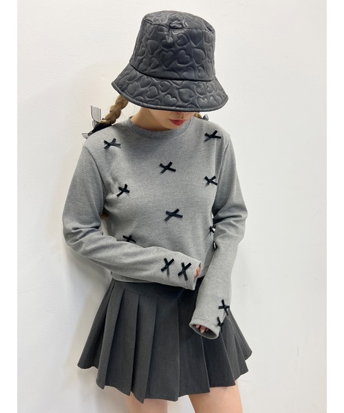 PHILLY（フィリー）の「【PHILLY】ミニリボンショートワッフルロンT（Tシャツ/カットソー・レディース・ブラック/アイボリー/グレー・FREE）」の15枚目の写真