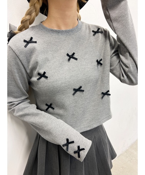 PHILLY（フィリー）の「【PHILLY】ミニリボンショートワッフルロンT（Tシャツ/カットソー・レディース・ブラック/アイボリー/グレー・FREE）」の16枚目の写真