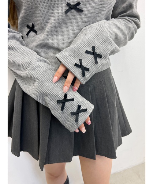 PHILLY（フィリー）の「【PHILLY】ミニリボンショートワッフルロンT（Tシャツ/カットソー・レディース・ブラック/アイボリー/グレー・FREE）」の17枚目の写真