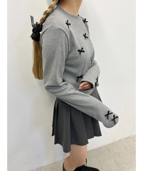 PHILLY（フィリー）の「【PHILLY】ミニリボンショートワッフルロンT（Tシャツ/カットソー・レディース・ブラック/アイボリー/グレー・FREE）」の18枚目の写真