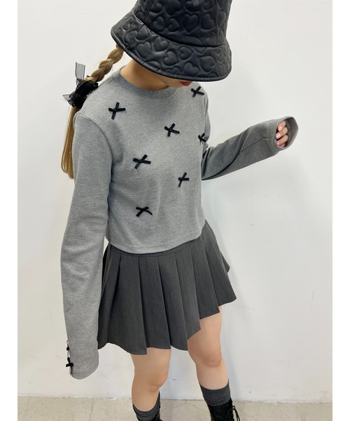 PHILLY（フィリー）の「【PHILLY】ミニリボンショートワッフルロンT（Tシャツ/カットソー・レディース・ブラック/アイボリー/グレー・FREE）」の19枚目の写真