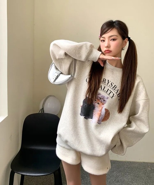 【MIXTA】キャットプリントスウェット 楽天市場】ミクスタ Mixta キャットプリント ラグランスリーブ