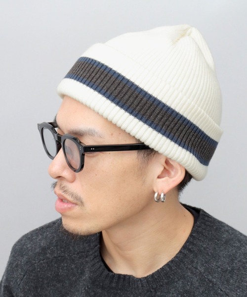 A.M.S.（エーエムエス）の「カレッジカラー ライン ニット帽（ニットキャップ/ビーニー・メンズ・グレー/オフホワイト/ブラック・FREE）」の16枚目の写真