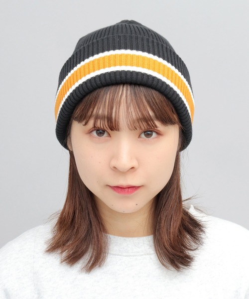 A.M.S.（エーエムエス）の「カレッジカラー ライン ニット帽（ニットキャップ/ビーニー・メンズ・グレー/オフホワイト/ブラック・FREE）」の6枚目の写真
