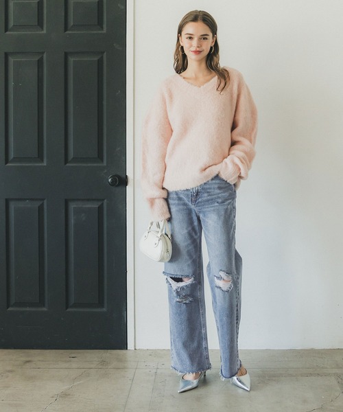 coca(coca)(コカ)の「カットオフダメージデニムパンツ(デニムパンツ・レディース・ブルー・M/L)」の2枚目の写真