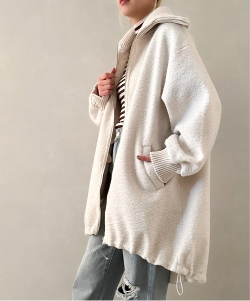 SpRay（スプレイ）の「ブークレミリタリーロングブルゾン（ミリタリージャケット・レディース・チャコールグレー/アイボリー/ブラック・FREE）」の2枚目の写真