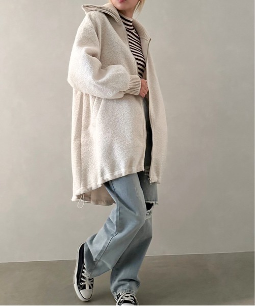 SpRay（スプレイ）の「ブークレミリタリーロングブルゾン（ミリタリージャケット・レディース・チャコールグレー/アイボリー/ブラック・FREE）」の5枚目の写真