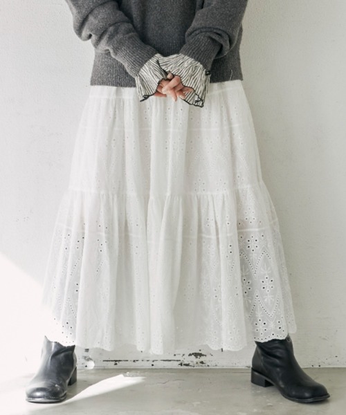 Libra Cue（リブラ キュー）の「コットンレーススカート（スカート・レディース・ブラック/ホワイト・FREE）」の8枚目の写真