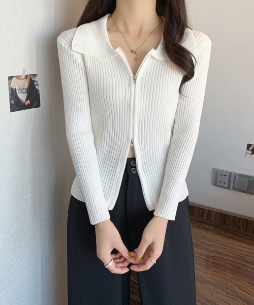 Miniministore(ミニミニストア)の「リブニットトップスレディースジップアップ(ニット/セーター・レディース・ブルー/ブラック/ホワイト・フリー)」の9枚目の写真