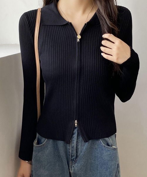 Miniministore(ミニミニストア)の「リブニットトップスレディースジップアップ(ニット/セーター・レディース・ブルー/ブラック/ホワイト・フリー)」の14枚目の写真