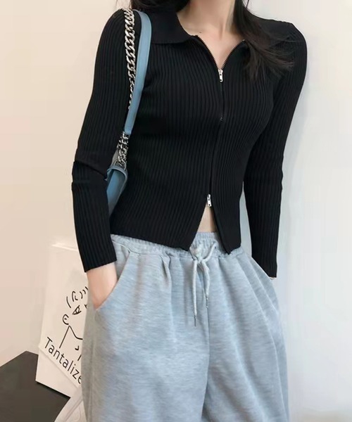 Miniministore(ミニミニストア)の「リブニットトップスレディースジップアップ(ニット/セーター・レディース・ブルー/ブラック/ホワイト・フリー)」の15枚目の写真