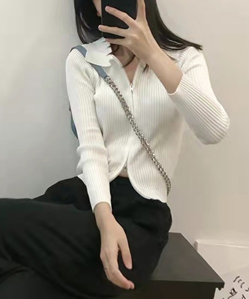 Miniministore(ミニミニストア)の「リブニットトップスレディースジップアップ(ニット/セーター・レディース・ブルー/ブラック/ホワイト・フリー)」の19枚目の写真