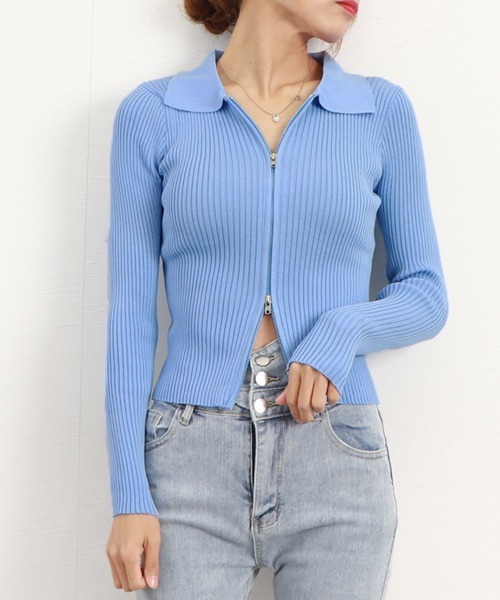 Miniministore(ミニミニストア)の「リブニットトップスレディースジップアップ(ニット/セーター・レディース・ブルー/ブラック/ホワイト・フリー)」の22枚目の写真
