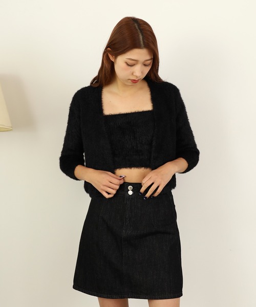 Chick(チック)の「▲SHAGGY CARDIGAN 2PSET / 2点セット シャギーカーディガン アンサンブル(カーディガン/ボレロ・レディース・アイボリー/ブラック/ピンク/サックスブルー・FREE)」の16枚目の写真