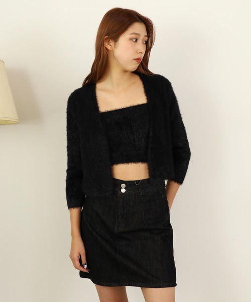 Chick(チック)の「▲SHAGGY CARDIGAN 2PSET / 2点セット シャギーカーディガン アンサンブル(カーディガン/ボレロ・レディース・アイボリー/ブラック/ピンク/サックスブルー・FREE)」の15枚目の写真