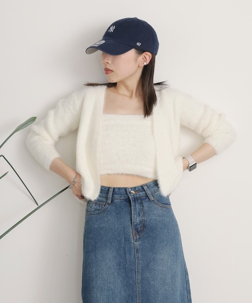 Chick(チック)の「▲SHAGGY CARDIGAN 2PSET / 2点セット シャギーカーディガン アンサンブル(カーディガン/ボレロ・レディース・アイボリー/ブラック/ピンク/サックスブルー・FREE)」の12枚目の写真