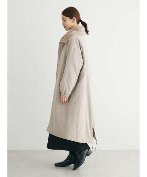 ELENCARE DUE 中綿モッズロングコート　ファー付きベージュ 暖かい グリーン パークス Green Parks ・ELENCARE DUE 中綿モッズ