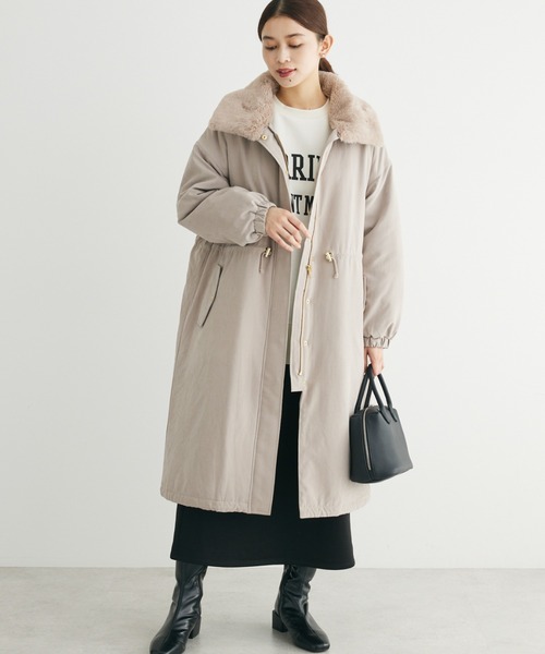 ELENCARE DUE 中綿モッズロングコート　ファー付きベージュ 暖かい ELENCARE DUE（エレンカーレデュエ）の「・ELENCARE DUE 中綿