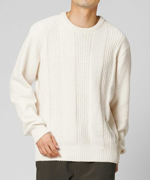 Right-on(ライトオン)の「編み替えモールクルーネックニット(ニット/セーター・メンズ・オフホワイト/ネイビー・XL/M/L)」の2枚目の写真
