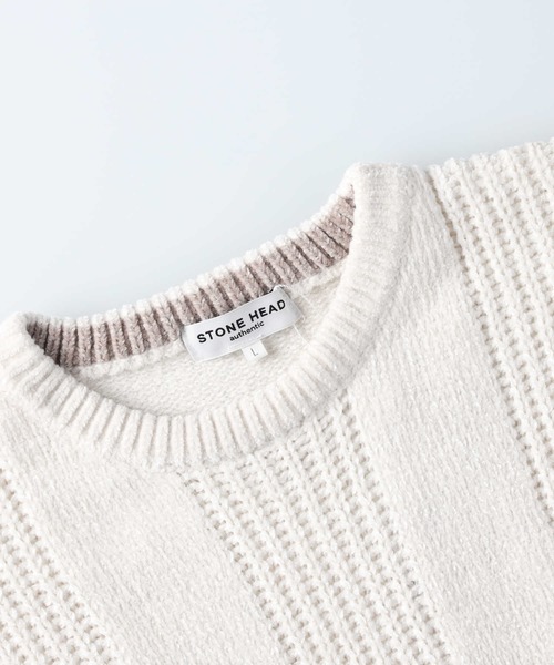 Right-on(ライトオン)の「編み替えモールクルーネックニット(ニット/セーター・メンズ・オフホワイト/ネイビー・XL/M/L)」の12枚目の写真