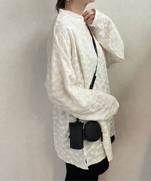 y/m by misato(イムバイミサト)の「シャーリングジャガードカットトップス(Tシャツ/カットソー・レディース・ベージュ/アイボリー/ブラック・FREE)」の5枚目の写真