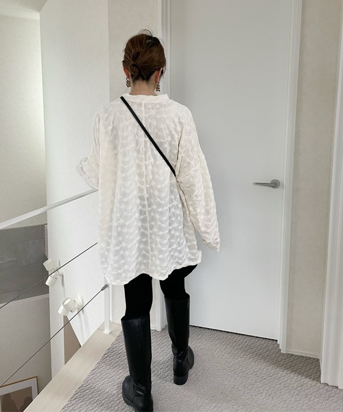 y/m by misato(イムバイミサト)の「シャーリングジャガードカットトップス(Tシャツ/カットソー・レディース・ベージュ/アイボリー/ブラック・FREE)」の7枚目の写真