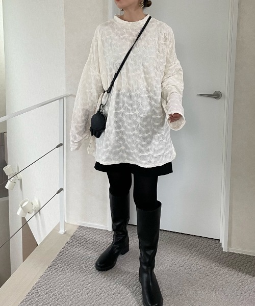 y/m by misato(イムバイミサト)の「シャーリングジャガードカットトップス(Tシャツ/カットソー・レディース・ベージュ/アイボリー/ブラック・FREE)」の8枚目の写真