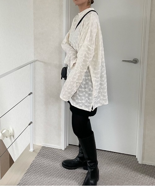 y/m by misato(イムバイミサト)の「シャーリングジャガードカットトップス(Tシャツ/カットソー・レディース・ベージュ/アイボリー/ブラック・FREE)」の10枚目の写真