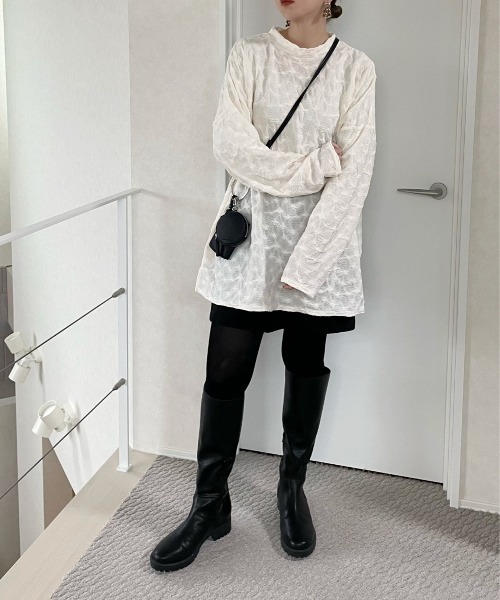 y/m by misato(イムバイミサト)の「シャーリングジャガードカットトップス(Tシャツ/カットソー・レディース・ベージュ/アイボリー/ブラック・FREE)」の11枚目の写真