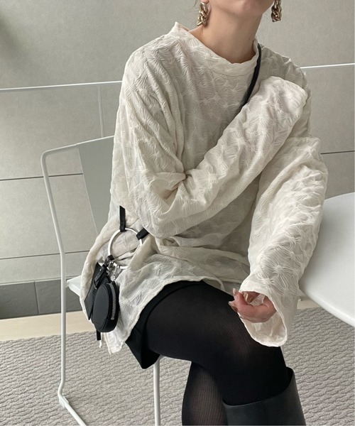 y/m by misato(イムバイミサト)の「シャーリングジャガードカットトップス(Tシャツ/カットソー・レディース・ベージュ/アイボリー/ブラック・FREE)」の15枚目の写真