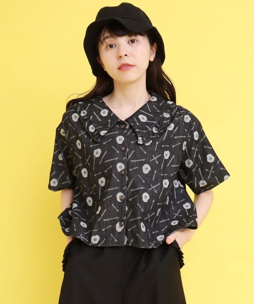 didizizi（ディディジジ）の「●目玉焼きデニムJQBL（シャツ/ブラウス・レディース・ネイビー/ブラック・FREE）」の3枚目の写真