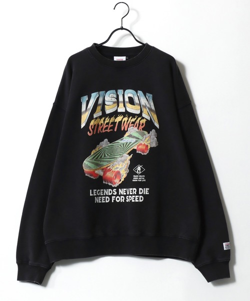 VISION STREET WEAR（ヴィジョンストリートウェア）の「VISION STREET WEAR/ヴィジョンストリートウェア オーバーサイズ ヴィンテージ加工 フロント バックプリント スウェット トレーナー/長袖 トップス プルオーバー/レディース メンズ（スウェット・メンズ・ブラック/ブラック系その他・LL/M/L）」の3枚目の写真