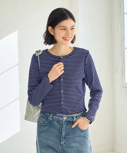 ROPE' PICNIC（ロペピクニック）の「カットメロウトップスカーディガン/リンクコーデ（カーディガン/ボレロ・レディース・オレンジ系その他/ピンク/ネイビー・38）」の16枚目の写真