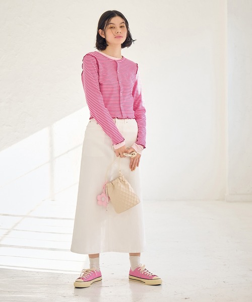 ROPE' PICNIC（ロペピクニック）の「カットメロウトップスカーディガン/リンクコーデ（カーディガン/ボレロ・レディース・オレンジ系その他/ピンク/ネイビー・38）」の18枚目の写真