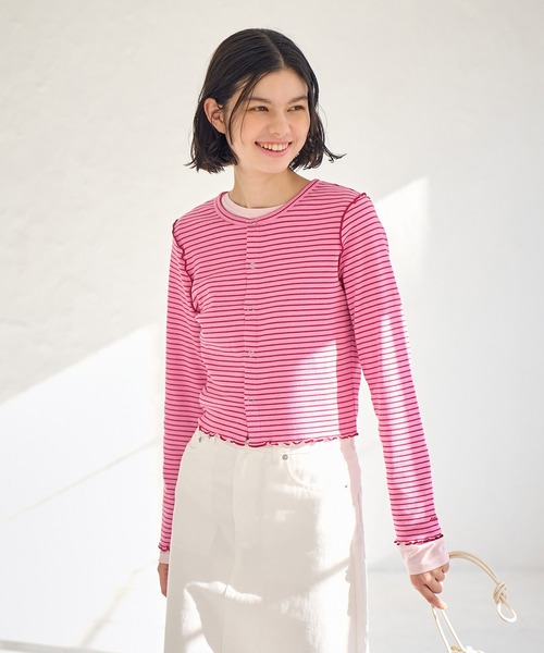 ROPE' PICNIC（ロペピクニック）の「カットメロウトップスカーディガン/リンクコーデ（カーディガン/ボレロ・レディース・オレンジ系その他/ピンク/ネイビー・38）」の19枚目の写真