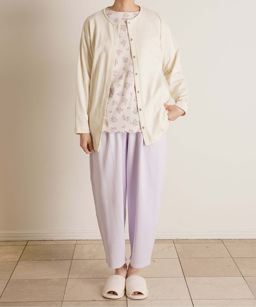 KID BLUE（キッドブルー）の「キッドブルー -２４オーガニックコットン裏毛 -くるぶし丈ボトムス -KRWP507 -kidblue（ルームウェア/パジャマ・レディース・アイボリー/ラベンダー・M）」の10枚目の写真