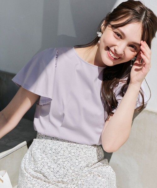 ANY SIS(エニィスィス)の「【接触冷感】美人 フリルスリーブ カットソー(Tシャツ/カットソー・レディース・ブラック系/ダークグリーン系/ホワイト系/ライラック系/ピンク系/ダルブルー系・2)」の5枚目の写真