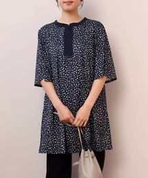 【L~5L 大きいサイズ】小紋柄 異素材使い チュニック