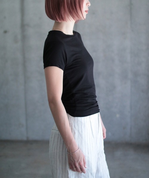 売れ筋商品|||アンナ フィールド カーヴィ Tシャツ レディース トップス Basic T-shirt - maritime blue オープンステッチロゴTシャツ[品番：AZLW0023368]｜AZUL BY