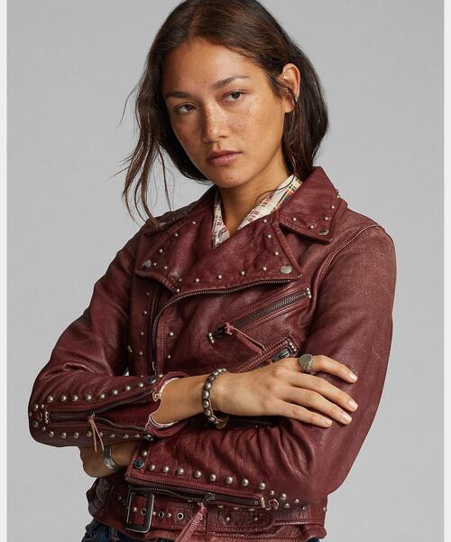最終割！極美品！RRL レザーモトジャケット　ダブルライダースジャケット RRL（ダブル アール エル）の「スタデッド レザー モト ジャケット