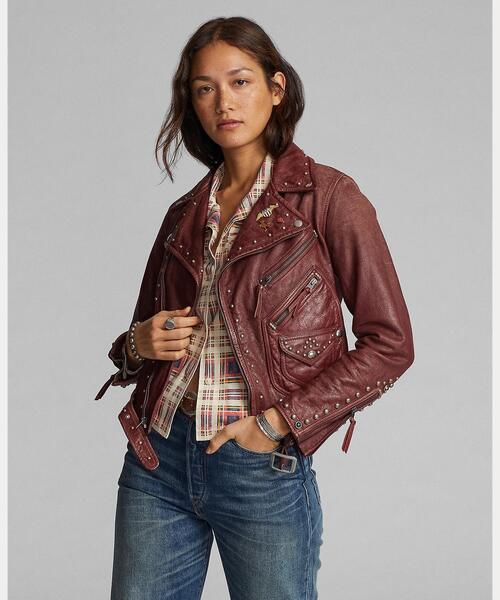最終割！極美品！RRL レザーモトジャケット　ダブルライダースジャケット RRL（ダブル アール エル）の「スタデッド レザー モト ジャケット