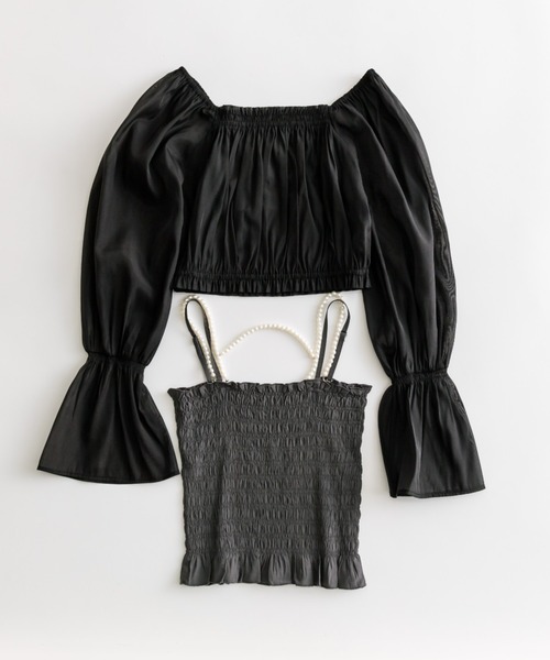 OLIVE des OLIVE(オリーブデオリーブ)の「オーガンジーブラウス×パールキャミSET 1041040110(シャツ/ブラウス・レディース・アイボリー/チェック/ブラック・FREE)」の5枚目の写真