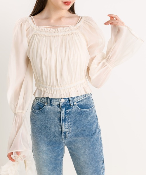 OLIVE des OLIVE(オリーブデオリーブ)の「オーガンジーブラウス×パールキャミSET 1041040110(シャツ/ブラウス・レディース・アイボリー/チェック/ブラック・FREE)」の7枚目の写真