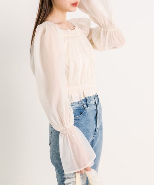 OLIVE des OLIVE(オリーブデオリーブ)の「オーガンジーブラウス×パールキャミSET 1041040110(シャツ/ブラウス・レディース・アイボリー/チェック/ブラック・FREE)」の8枚目の写真