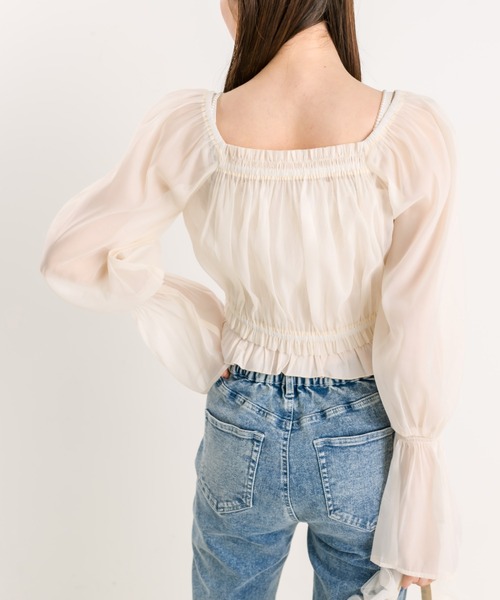 OLIVE des OLIVE(オリーブデオリーブ)の「オーガンジーブラウス×パールキャミSET 1041040110(シャツ/ブラウス・レディース・アイボリー/チェック/ブラック・FREE)」の9枚目の写真