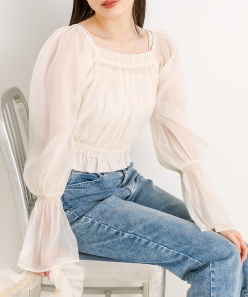 OLIVE des OLIVE(オリーブデオリーブ)の「オーガンジーブラウス×パールキャミSET 1041040110(シャツ/ブラウス・レディース・アイボリー/チェック/ブラック・FREE)」の11枚目の写真