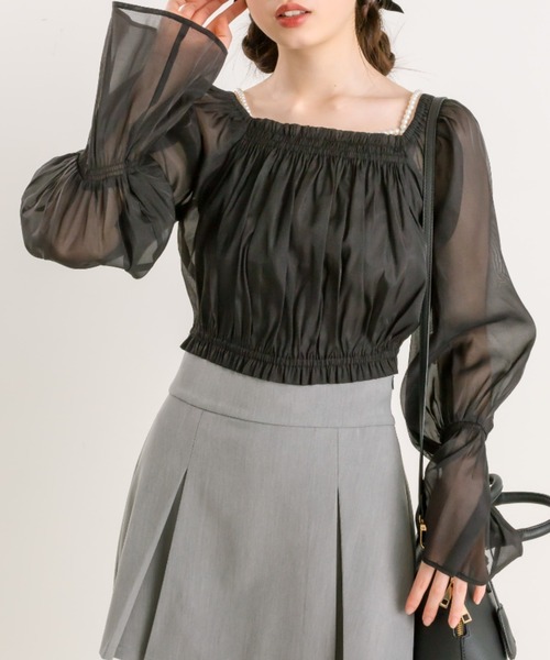 OLIVE des OLIVE(オリーブデオリーブ)の「オーガンジーブラウス×パールキャミSET 1041040110(シャツ/ブラウス・レディース・アイボリー/チェック/ブラック・FREE)」の15枚目の写真